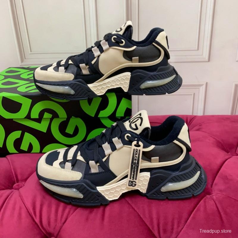 2024 Unisex Dolce & Gabbana Black Beige Wool Leather Sneakers MJ00340