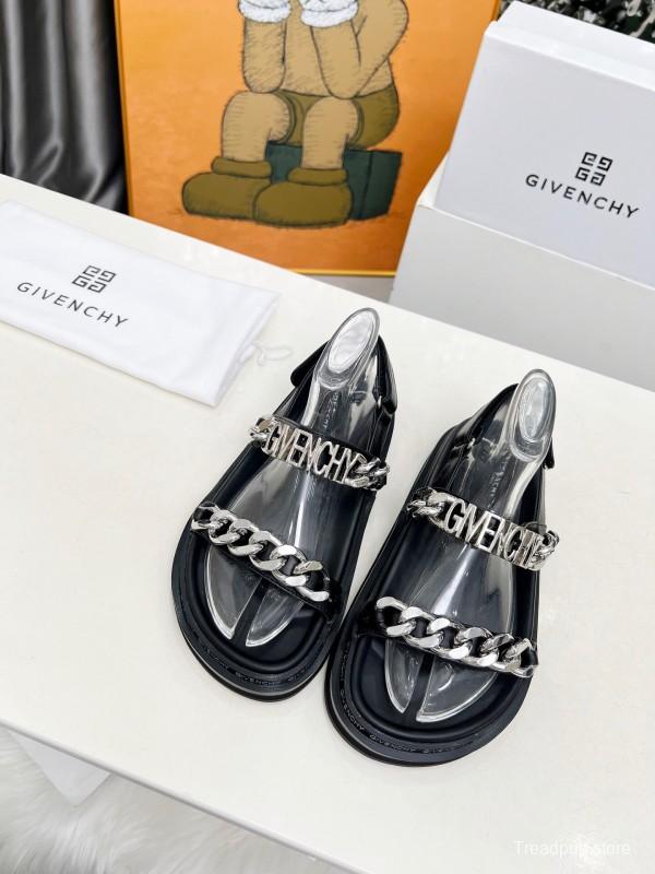2025 Women Givenchy Black Transparent Rubber Sandals Chain Detail LY00260