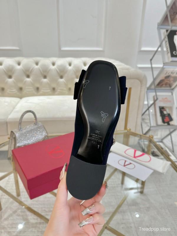 2025 Women Valentino Black Fabric Mary Jane Bow LY00300