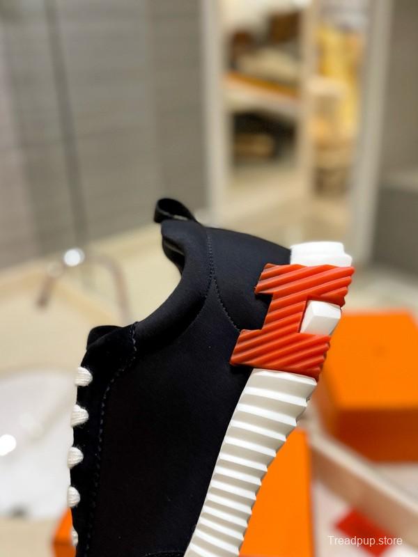 2024 Unisex Hermès Black Orange Imported Silk Calfskin Sneakers MJ00320