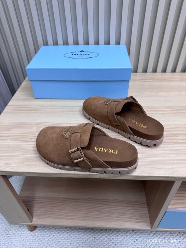 2025 Slippers Prada Brown Suede Slippers LY00280