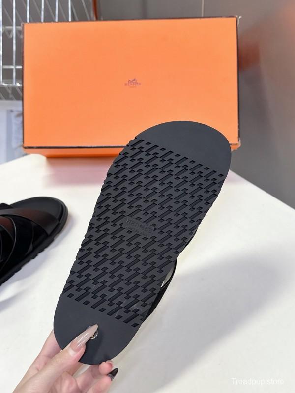 2025 Slippers Hermès Black Leather Slippers