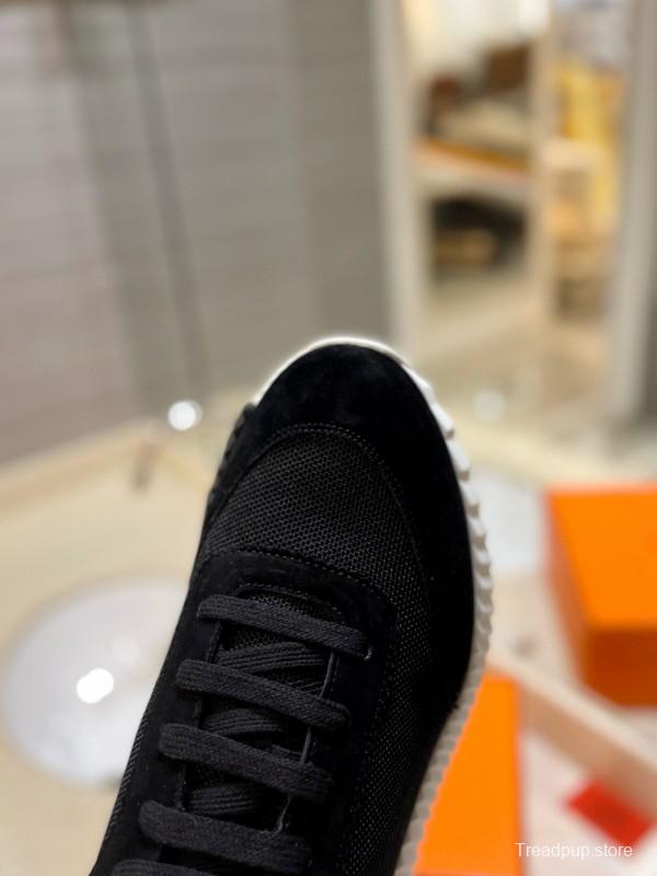 2024 Unisex Hermès black white fabric Suede sneakers