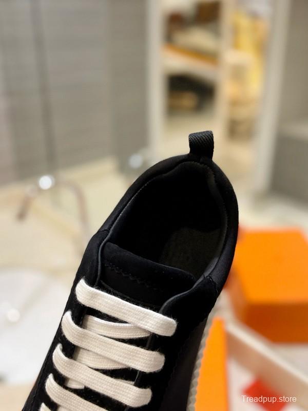 2024 Unisex Hermès Black Orange Imported Silk Calfskin Sneakers MJ00320