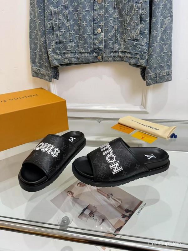 2025 Slippers Louis Vuitton Black Leather Slippers LY