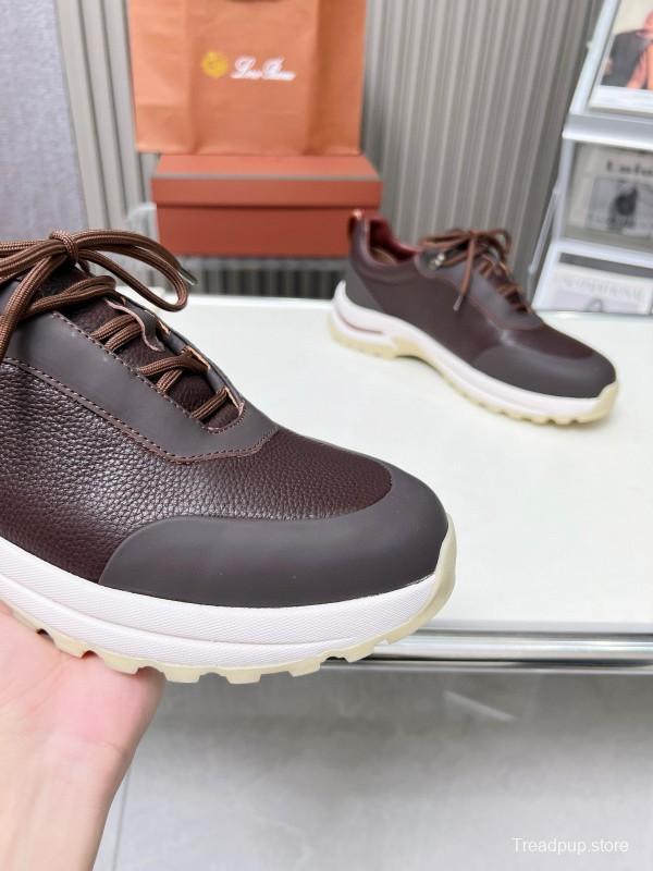 2024 Men Le Parmentier Brown Leather Mesh Sneakers MJ00350