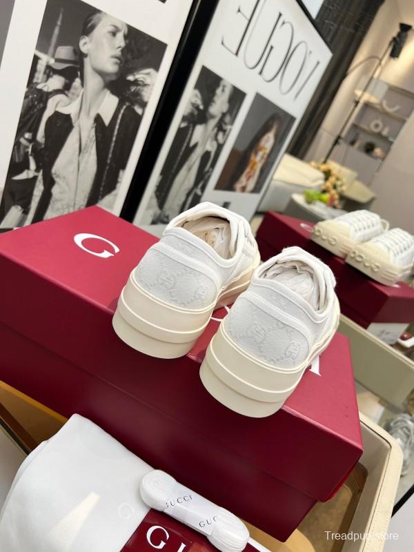 2025 Women Gucci White Canvas Sneakers