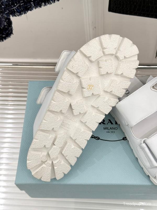 2025 Women Prada White Leather Slippers KFY00240