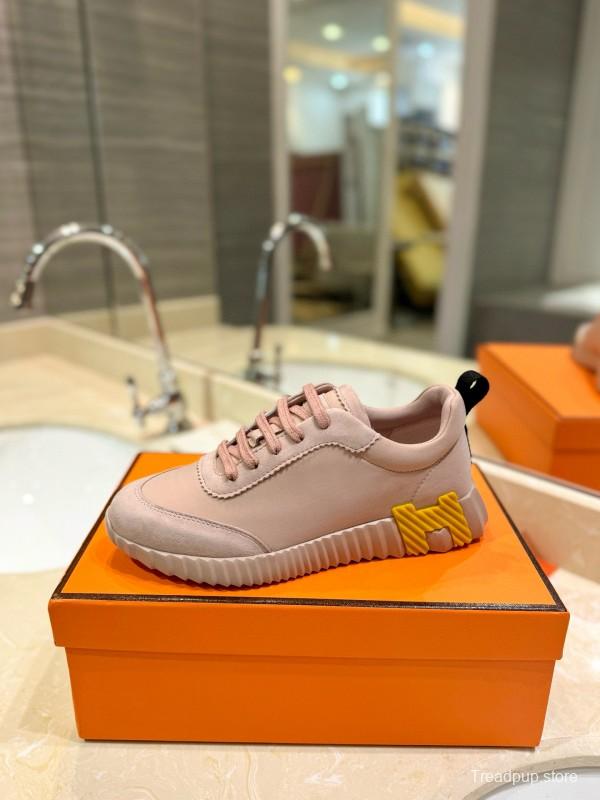 2024 Women Hermès Pink Leather Sneakers