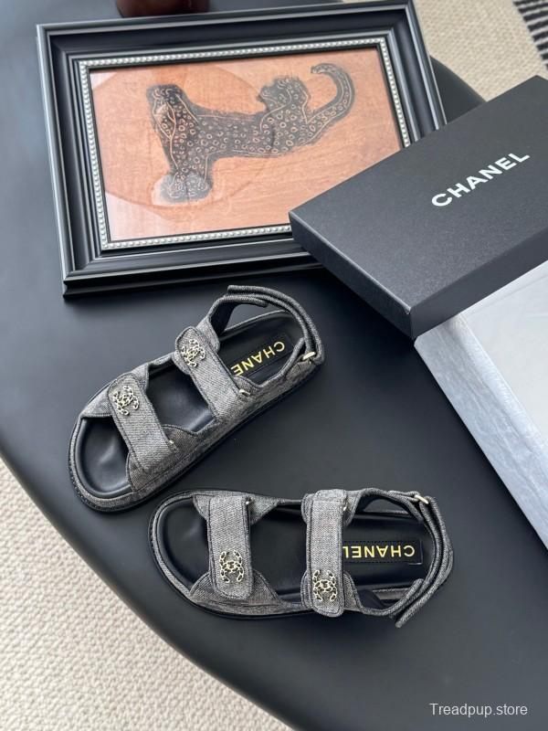 2025 Women Chanel Black Fabric Sandals LY00320