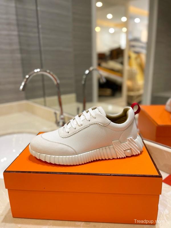 2024 Unisex Hermès White Imported Silky Calf Suede Rain Cloth Casual Sneakers MJ00320