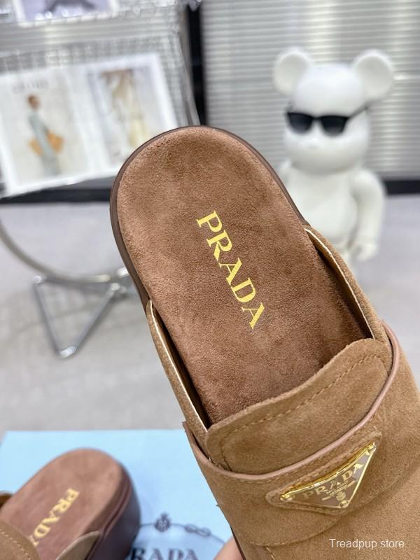 2025 Women Prada Brown Suede Loafers