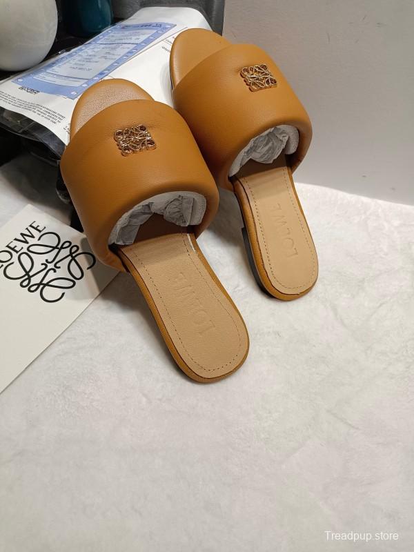 2025 Women Loewe Tan Leather Slippers LY00260