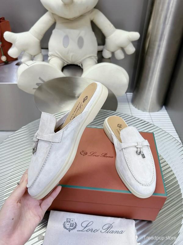 2024 Slippers Loro pianall White Suede Loafers MJ00270