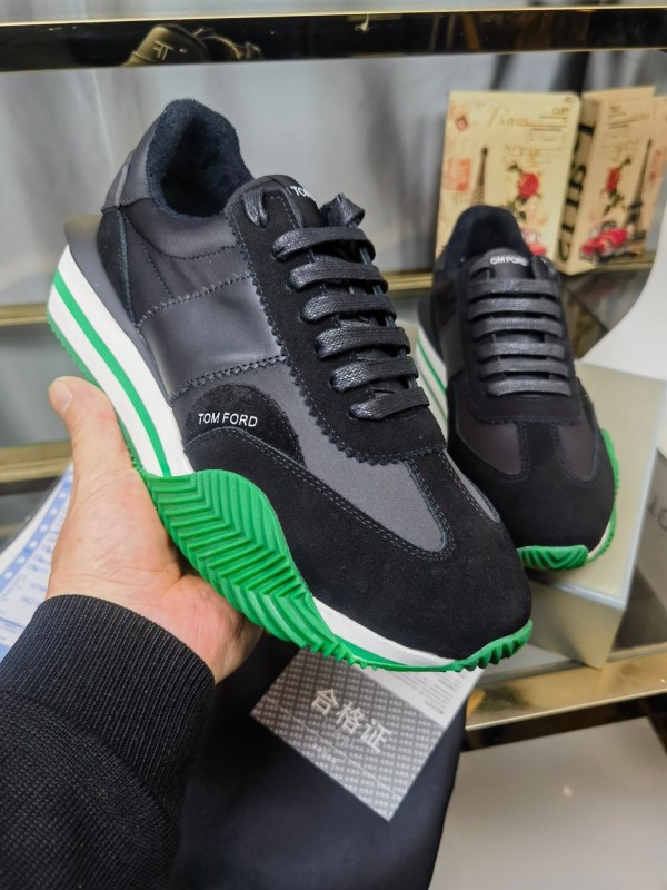 2025 Unisex TOM FORD Black Green Leather Suede Sneakers LY00360(F)/LY00370(M)