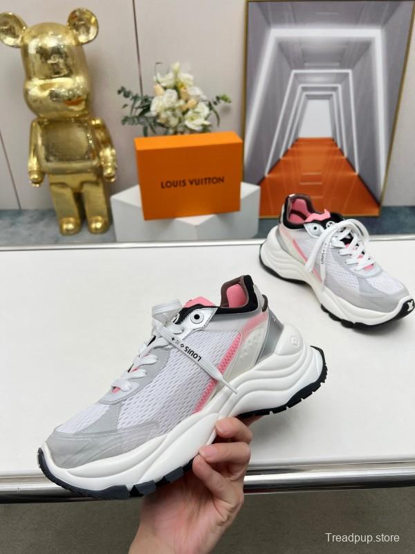 2025 Unisex Louis Vuitton White Pink Mesh Leather Sneakers Monogram LY00340