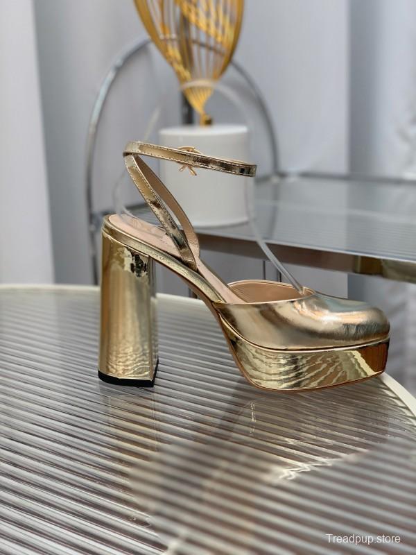 2025 Women Gianvito Rossi Gold Patent Leather Platform Sandals