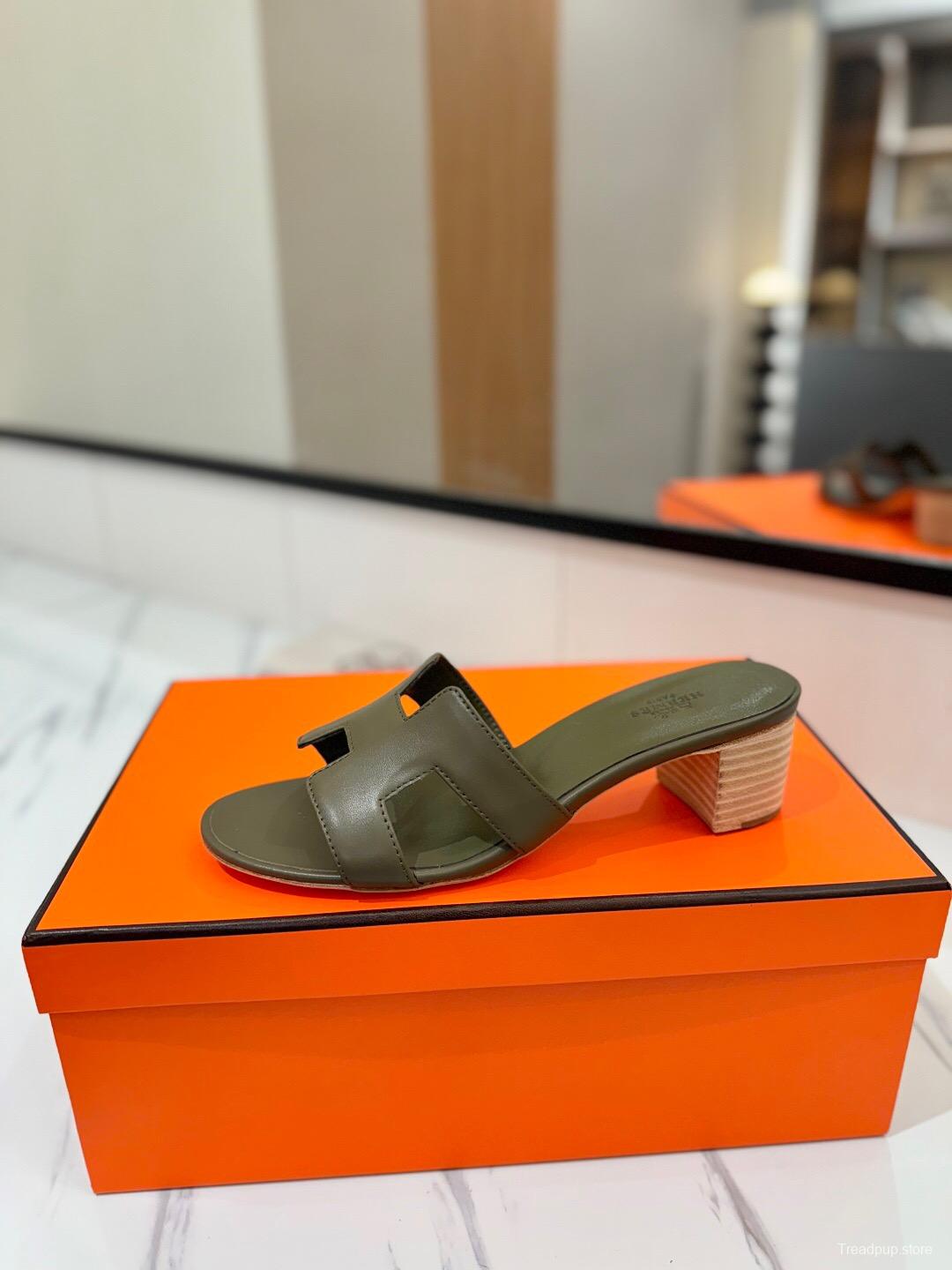 2025 Women Hermès Green Leather Sandals