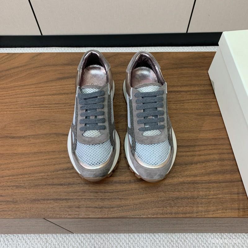 2025 Unisex Brunello Cucinelli Grey Silver Suede Mesh Sneakers