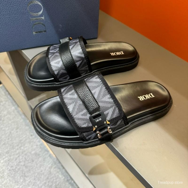 2024 Slippers Dior Black Fabric Leather Slippers