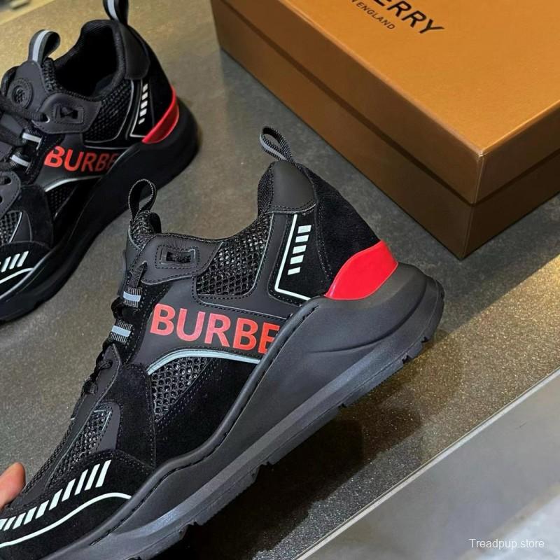 2025 Unisex Burberry Black Red Mesh Suede Leather Sneakers