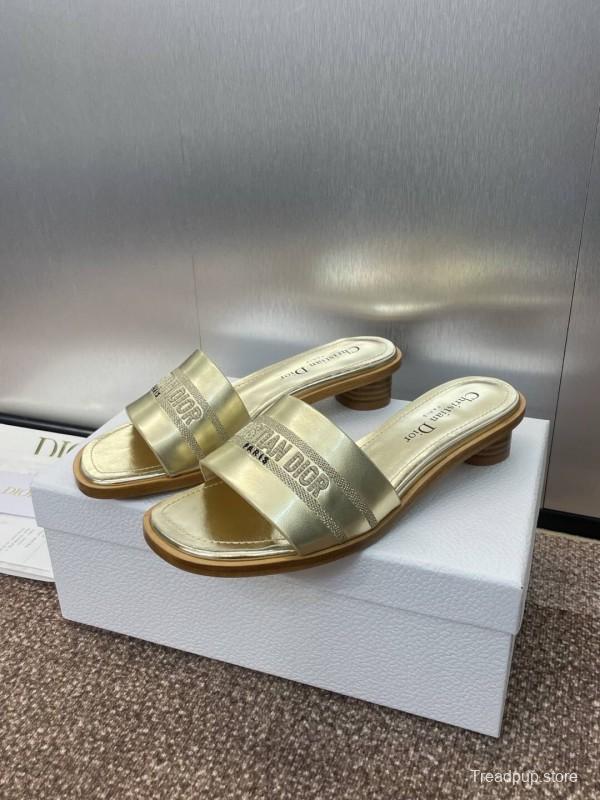 2025 Women Dior Gold Leather Slippers CHRISTIAN DIOR PARIS