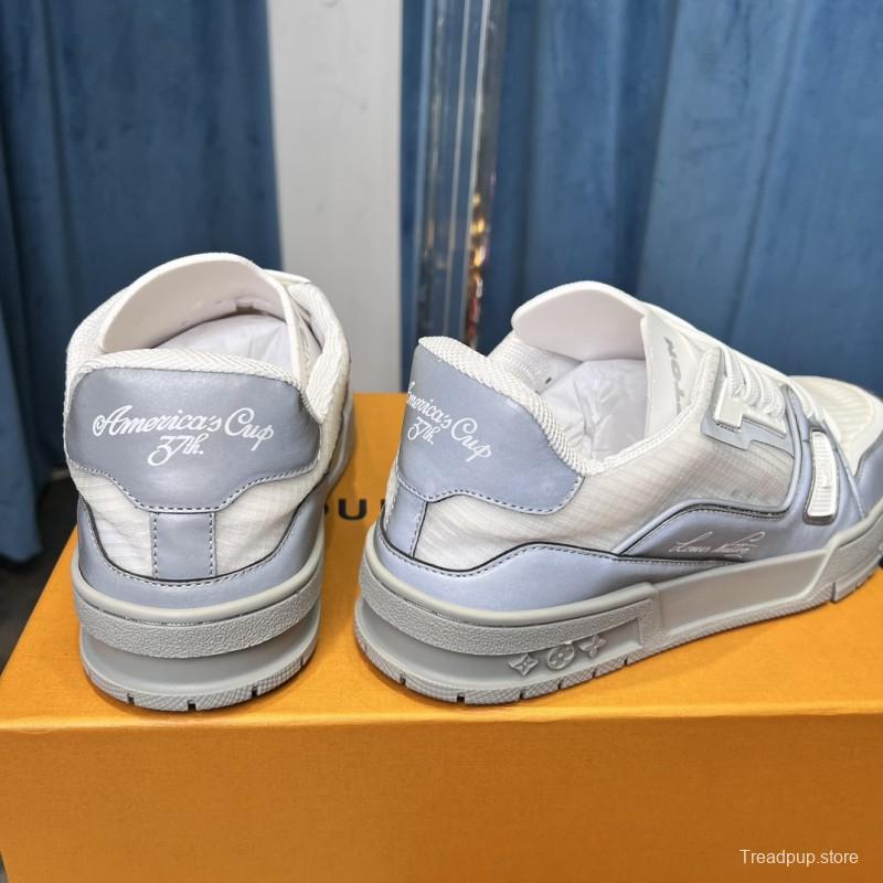 2025 Unisex Louis Vuitton White Light Grey Mesh Leather Trainer