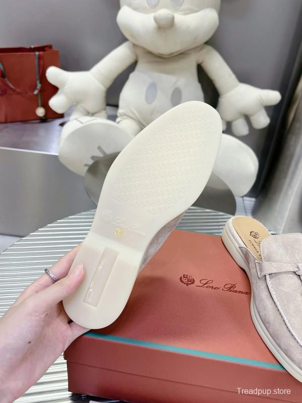 2024 Slippers Loro Piana Light Gray Suede Loafers MJ00270