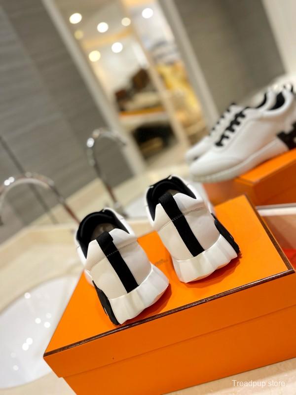 2024 Unisex Hermès White Black Imported Coxskin Rain Cloth Casual Sneakers MJ00320