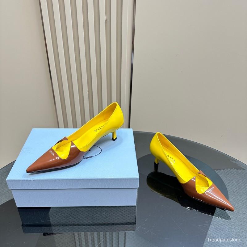 2025 Women Prada Brown Yellow Leather Heels KFY00310