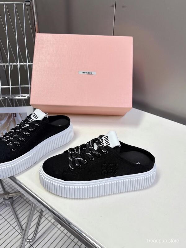 2025 Women Miu Miu Black Canvas Sneakers LY