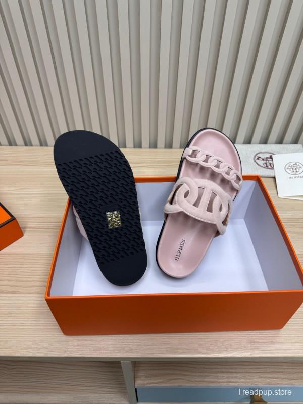 2025 Slippers Hermès Pink Suede Slippers