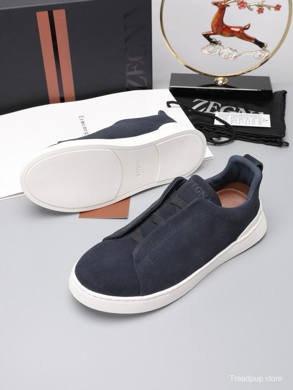 2024 Men Ermenegildo Zegna dark blue suede low top sneakers MJ00240