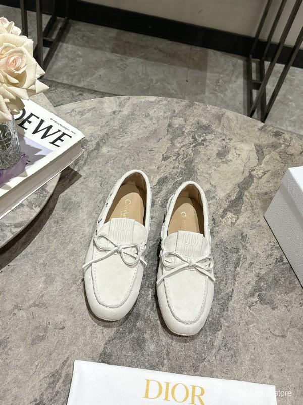 2025 Women Dior White Suede Loafers