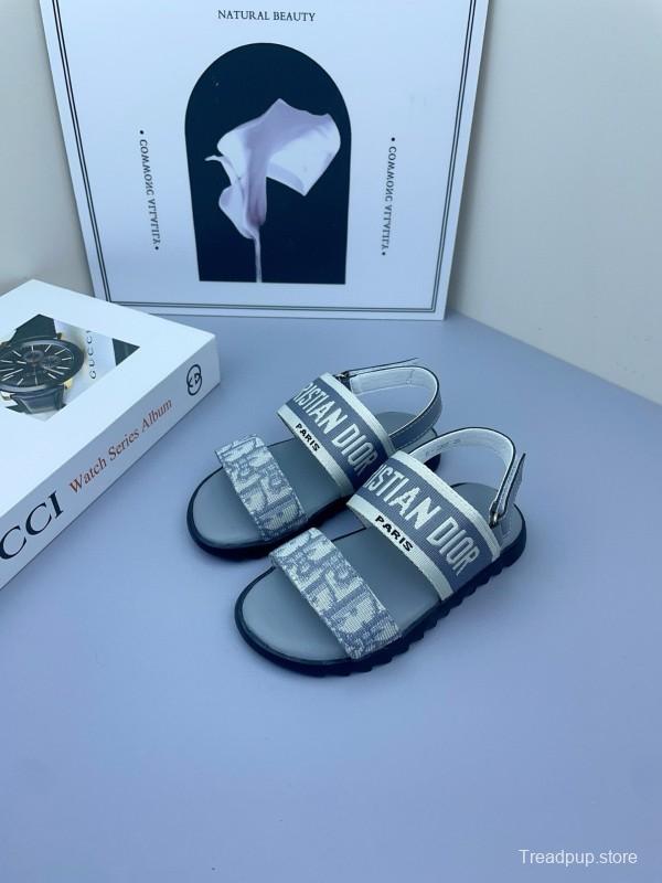 2025 Kids DIOR White Black Canvas Sandals