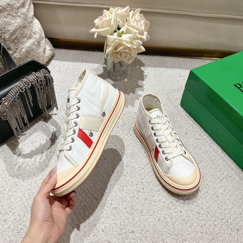 2025 Unisex Bottega Veneta White Red Canvas Leather Sneakers LY00