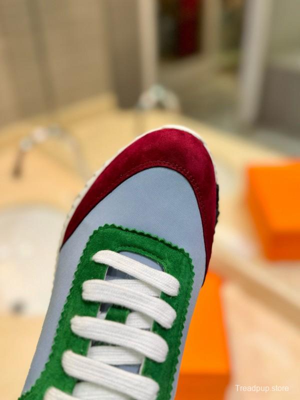 2024 Unisex Hermès White Green Burgundy Imported Silk Suede Casual Sneakers MJ00320