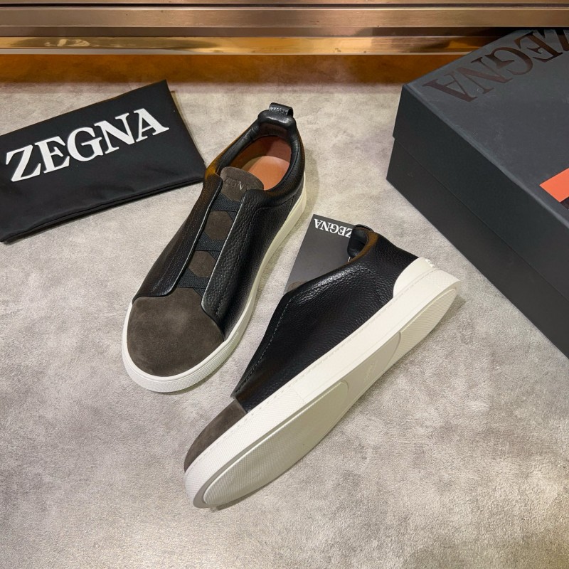 2024 Men Ermenegildo Zegna Black Brown Leather Suede Sneakers