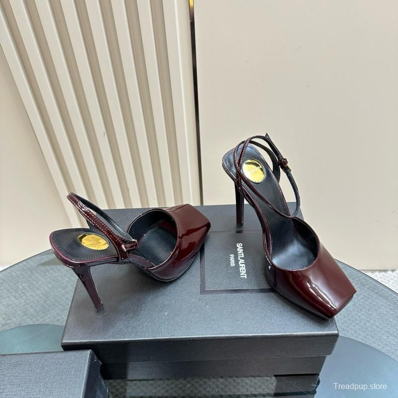 2025 Women Yves Saint Laurent Burgundy Leather Slingback Pumps