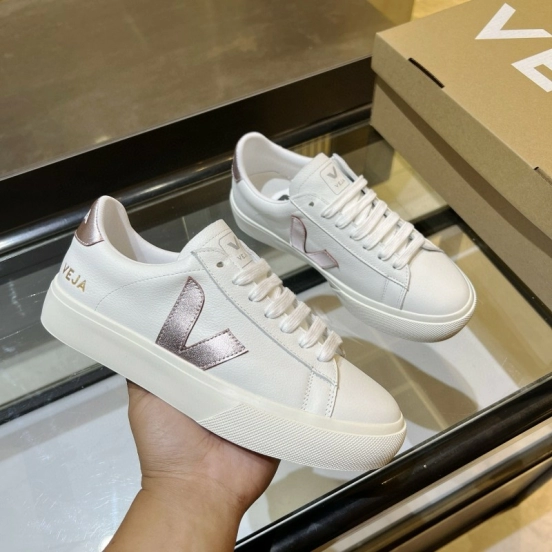 2024 Women VEJA White Rose Gold Leather Sneakers