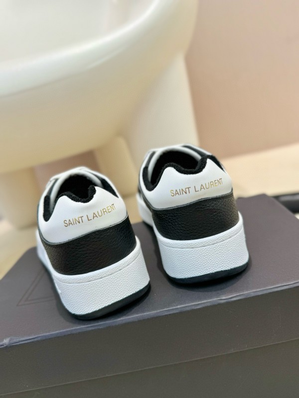 2024 Unisex Yves Saint Laurent Black White Silk Leather Sneakers MJ00350