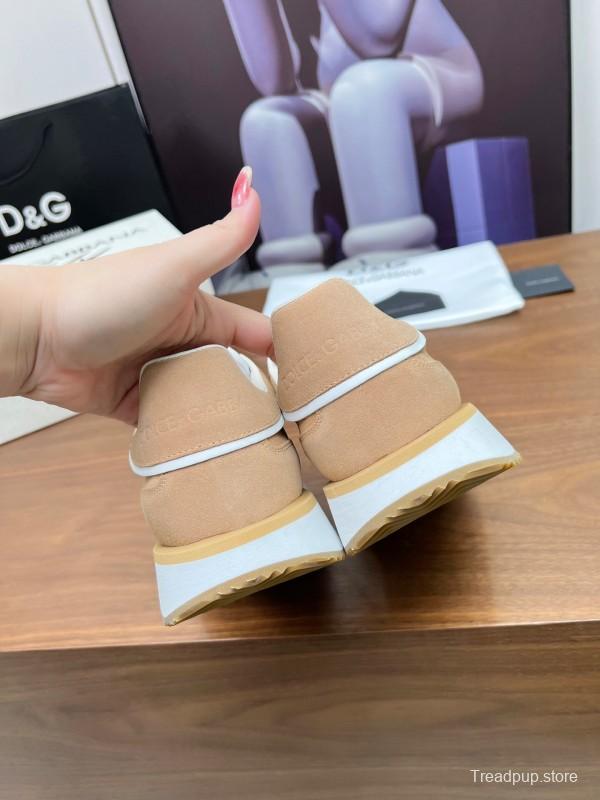 2025 Unisex Dolce & Gabbana Beige White PU Casual Sneakers LY00300