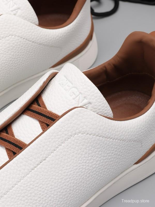 2024 Men Ermenegildo Zegna White Brown Leather Sneakers MJ00240