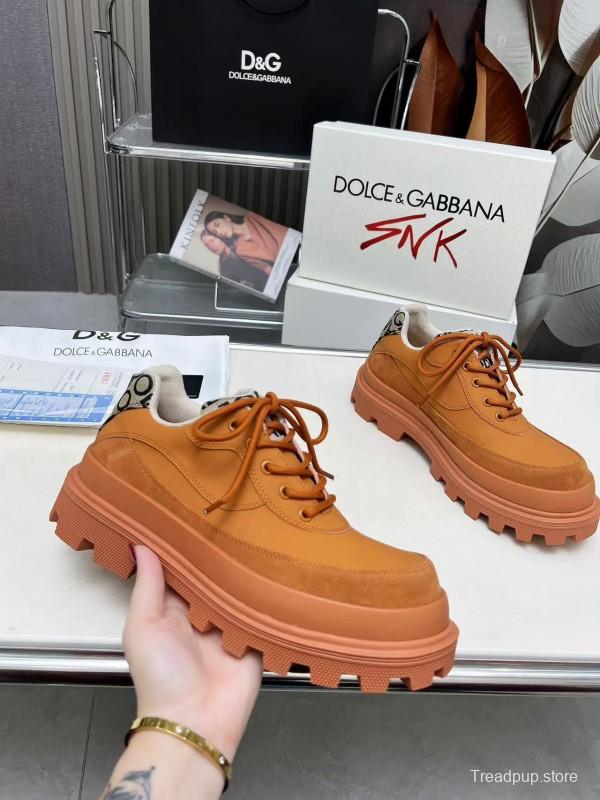 2024 Unisex Dolce & Gabbana Orange Leather Chunky Sole Derby Sneaker