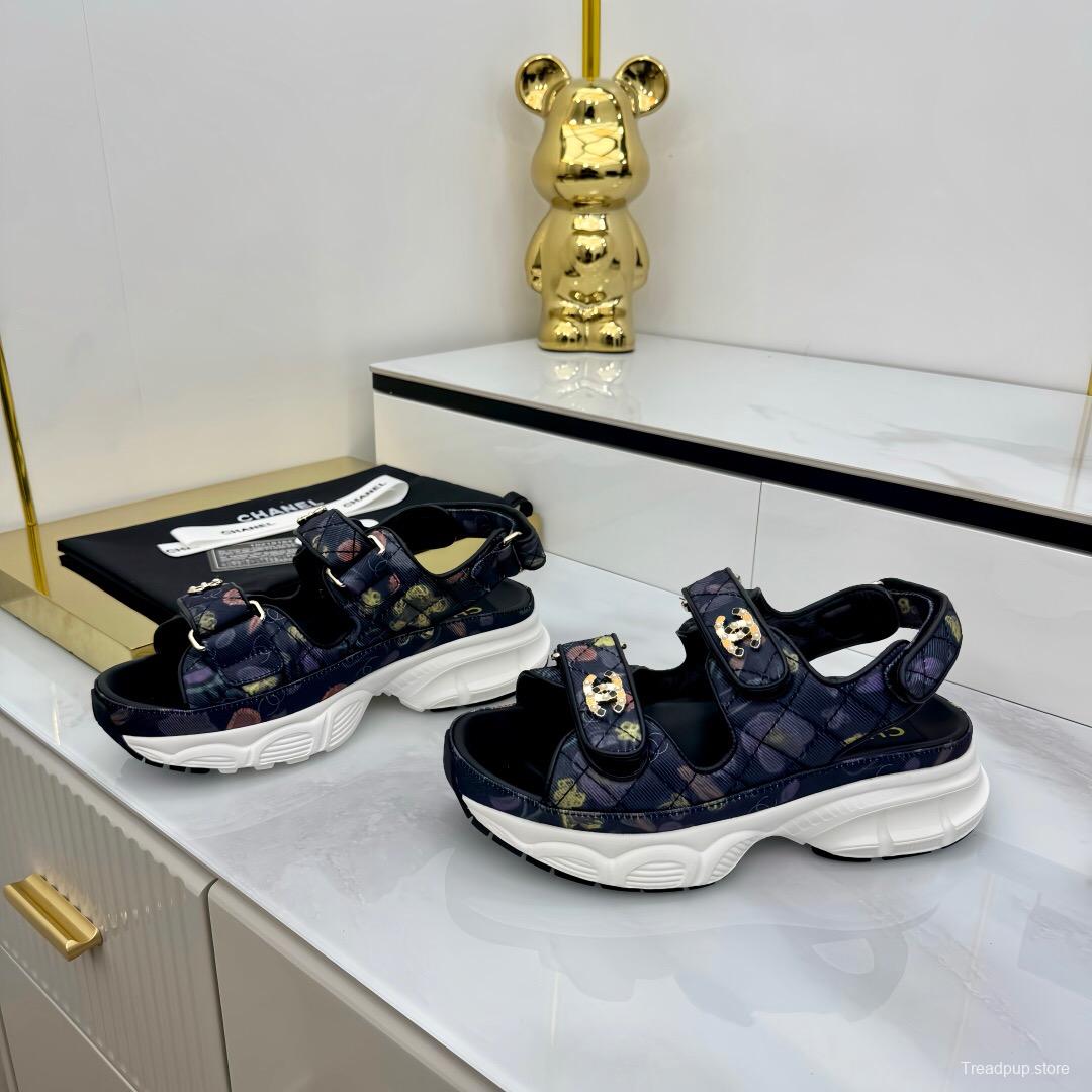 2025 Women Chanel Black Multicolor Fabric Leather Sandals LY00330