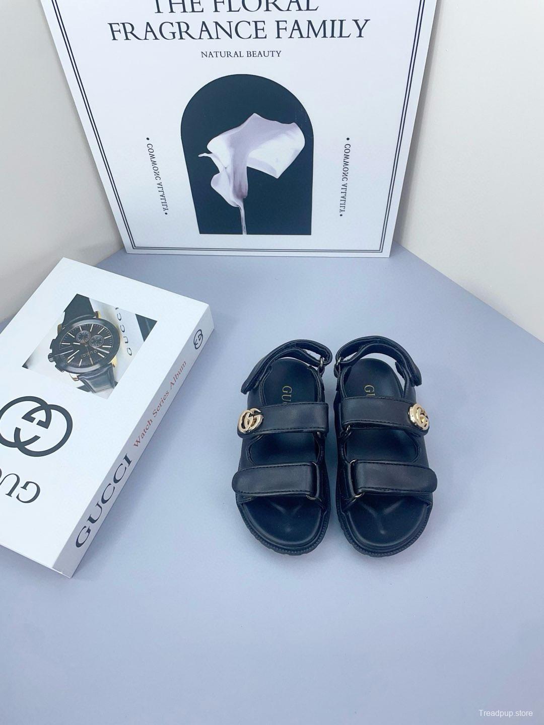 2025 Kids Gucci Black Brown Canvas Leather Sandals