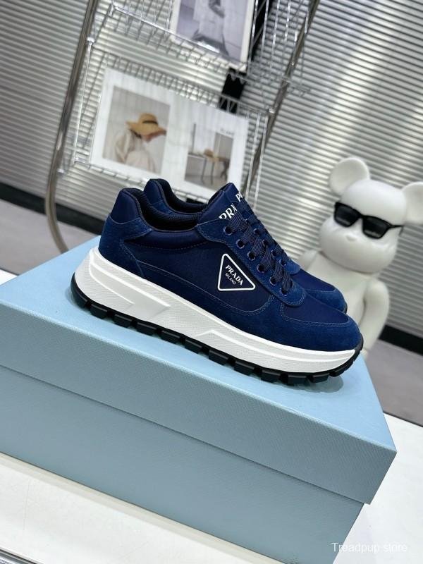 2025 Unisex Prada Blue Nylon Leather Sneakers KFY00310