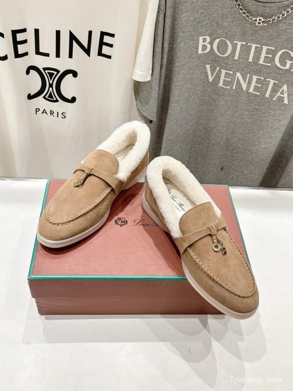 2024 Women LP Beige Suede Shearling Loafers