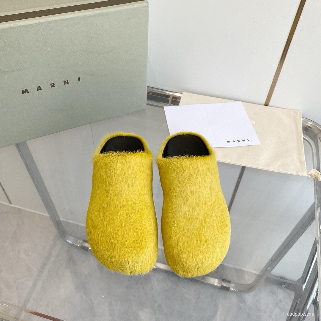 2024 Unisex Marni Yellow Horsehair Leather Mules MJ00320