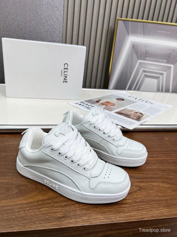 2025 Unisex CELINE White Leather Sneakers KFY00260